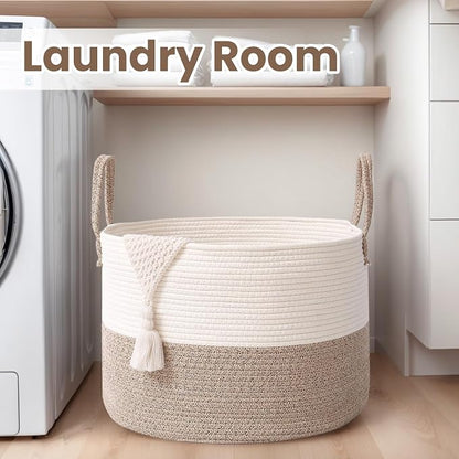 Woven Blanket Basket, 65L Large Rope Storage Bin - Image 7