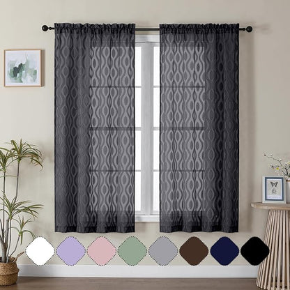 Aiyufeng Black Sheer Curtains 63 Inch Length 2 Panels Set, Solid Airy Light by Aiyufeng