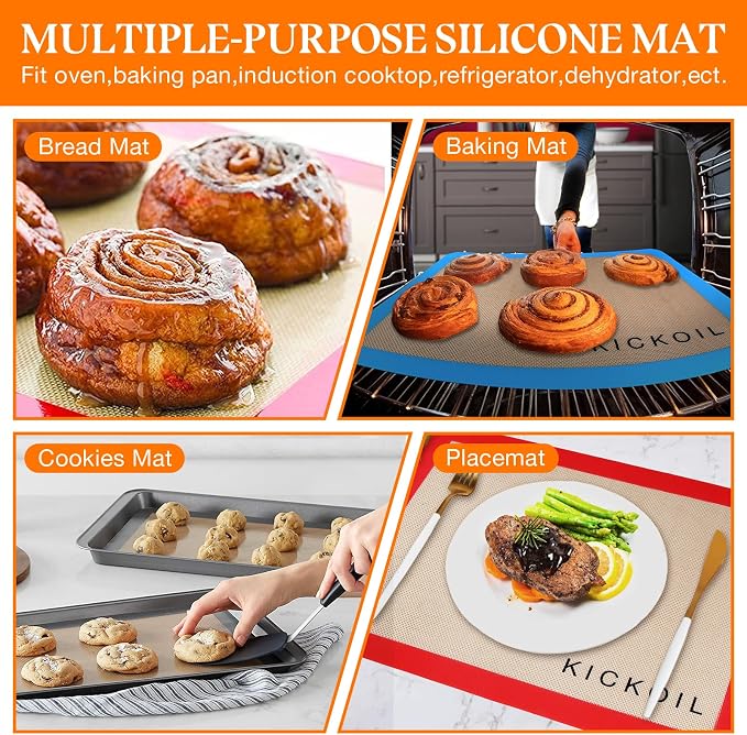 Silicone Baking Mat Set of 3 Non-Stick Baking Sheet - Image 6