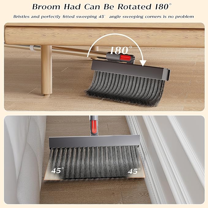 Broom with Dustpan Combo Set 50” Adjustable Long Handle 180 Degree Rotating - Image 5