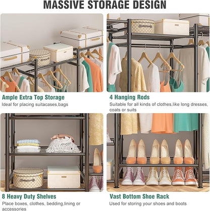 Wardrobe Closet Heavy Duty Clothes Rack, Portable Closet Organizer System - Image 3