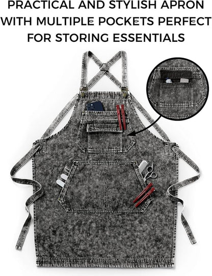 Denim Apron with Pockets for Hair Stylist Gardening Craftsmen Barista Women - Image 8
