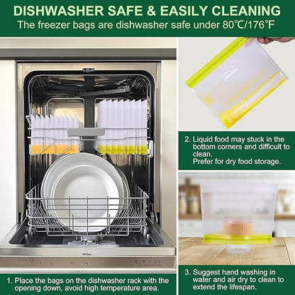 SPLF 6 Pack Stand-Up Reusable 2 Gallon Freezer Bags Dishwasher Safe, Reusable Freezer Bags 2 Gallon, Leakproof BPA Free Food Storage Bags for Marinate Meat, Veggies, Homemade Bread, Snack, Travel Item