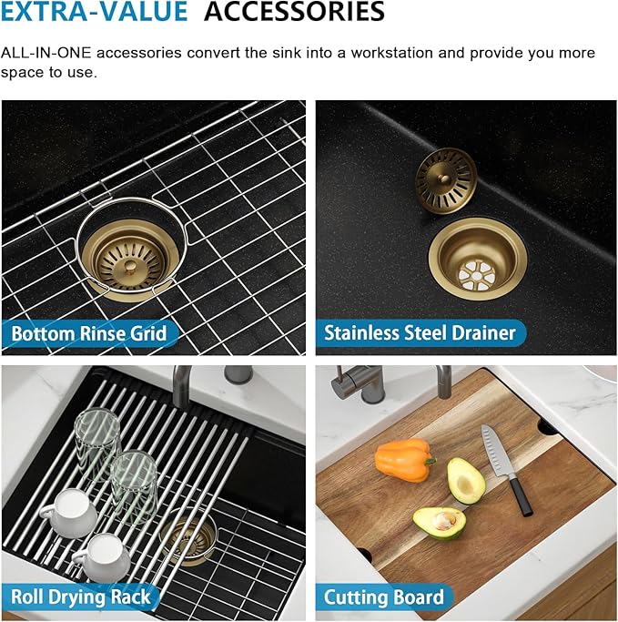 21 Black Granite Composite Bar Sink 18x18 Single Bowl Not Easily Stained Undermount Small Kitchen Sink Small Wet Bar Sinks with Workstation Quartz Natural Stone