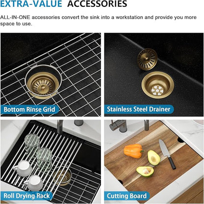 21 Black Granite Composite Bar Sink 18x18 Single Bowl Not Easily Stained Undermount Small Kitchen Sink Small Wet Bar Sinks with Workstation Quartz Natural Stone