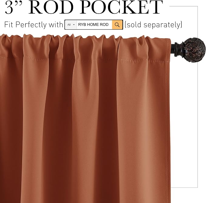 RYB HOME Room Darkening Curtains 54 inches Length, W 42 x L 54 inch, 2 Panels - Image 2