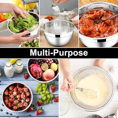 E-far Mixing Bowls with Lids, 12-Piece Stainless Steel Salad Bowls Metal - Image 4