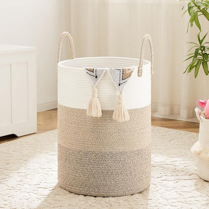 Laundry Basket, Woven Cotton Rope Laundry Hamper, 100L by Artfeel