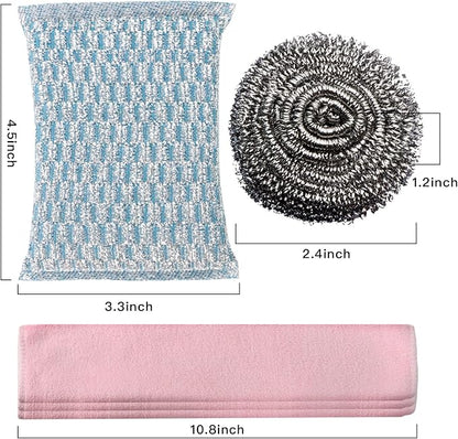 6pcs Stainless Steel Scrubber 2pcs Heavy Duty Scrub Sponges 1pcs Dish Clean - Image 2