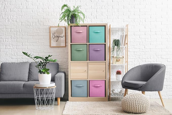 Sorbus Fabric Storage Cubes - 6 Foldable Storage Bins for Organizing Pantry, Cubbies, Toy Box - Clothes Storage & Closet Organizer - 11 Inch Collapsible Cube Baskets for Shelves with Handle
