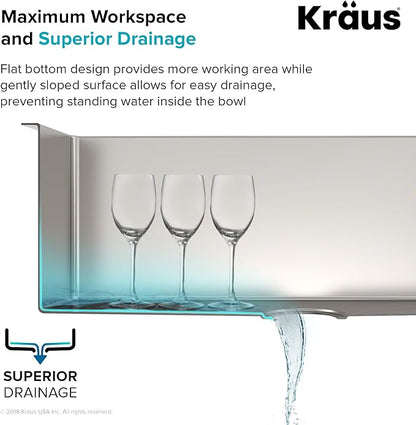 Kraus Kitchen Sinks Undermount - 33 Inch Stainless Steel Kitchen Sink, 60/40 Double Bowl, 16 Gauge, Model KHU103-33