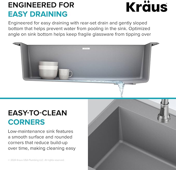 KRAUS Forteza 33-inch Drop In/Undermount Single Bowl Granite Kitchen Sink in Grey, KGD-54GREY