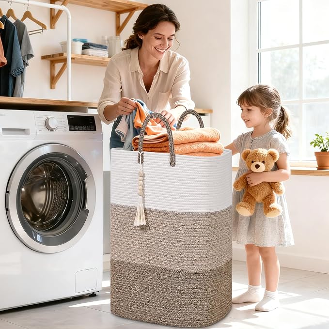Woven Laundry Basket for Clothes, 100 L Large Rectangle Laundry Hampers - Image 2