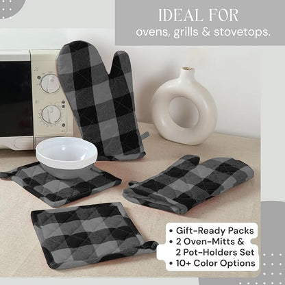 Buffalo Plaid Check Oven Mitts and Pot Holders Set, 100% Cotton, Heat Resistant - Image 7