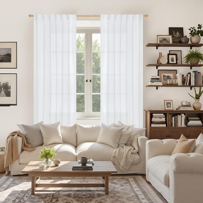 YoungsTex 72 Inch Length White Linen Curtains - Image 2