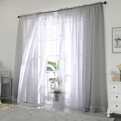 Chyhomenyc Sheer Grey Curtains 84 inches Long 2 Panels Set, Lightweight Solid - Image 2