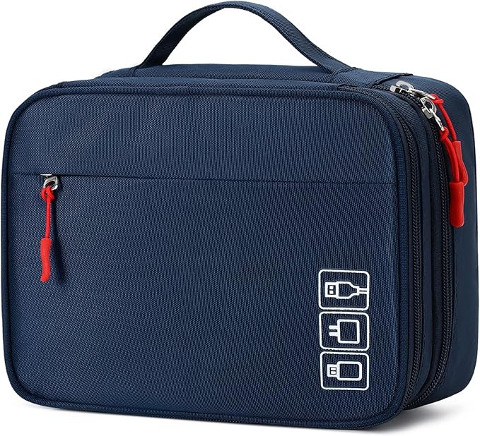 MIRLEWAIY Electronics Cable Organizer Bag, Water-resistant Tech Pouch, Portable Travel Cord Organizer, Electronics Accessories Carrying Case for Charger, Cable, Earphone, SD Cards, Blue