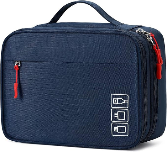 MIRLEWAIY Electronics Cable Organizer Bag, Water-resistant Tech Pouch, Portable Travel Cord Organizer, Electronics Accessories Carrying Case for Charger, Cable, Earphone, SD Cards, Blue