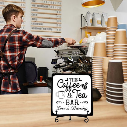 Coffee Bar Sign, Love is Brewing Farmhouse Tabletop Decor, Coffee and Tea Lover - Image 6
