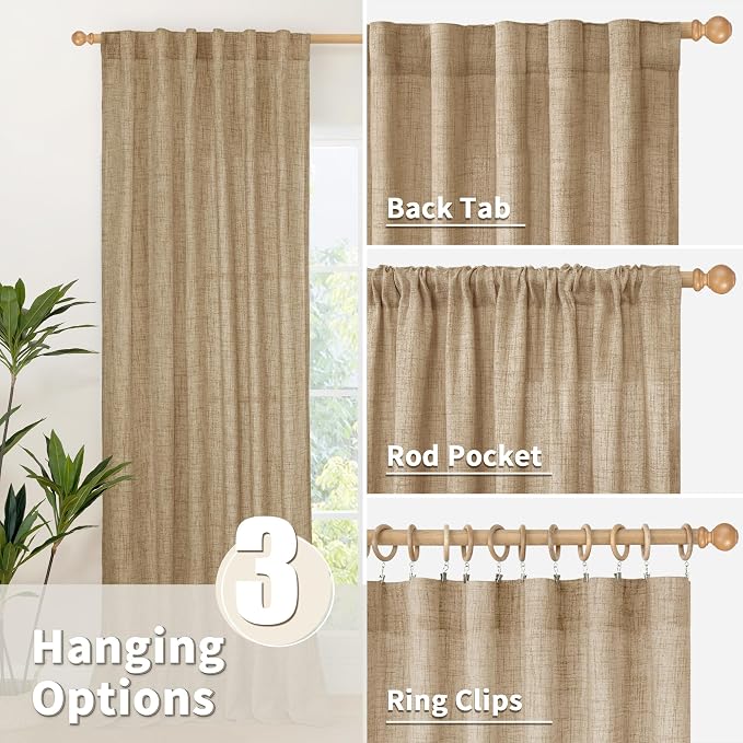 YoungsTex Toffee Linen Curtains 84 Inch Length 2 Panels - Image 4