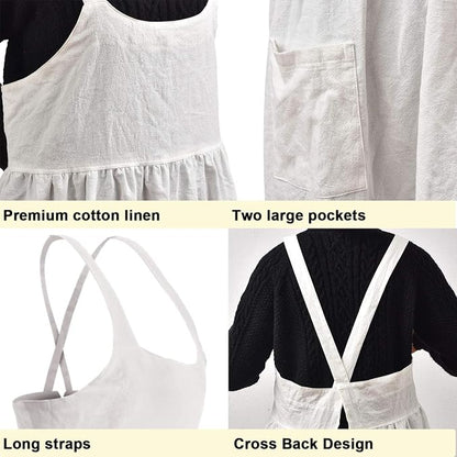 Uaussi Cotton Linen Apron Cross Back Work Apron - Image 2