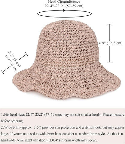 Womens Wide Brim Straw Sun Hat Foldable Floppy Crochet Beach Hat for Summer