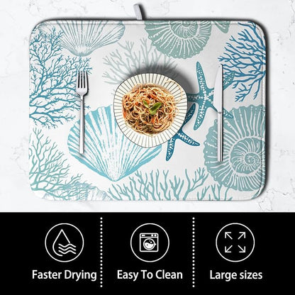 Summer Teal Dish Drying Mat for Kitchen Counter Nautical Coastal Blue Dishes - Image 4