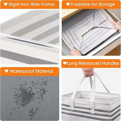 2 Pack Large Home Laundry Basket, Laundry Hamper, Freestanding Waterproof Dirty Clothes Bag, Tall Clothes Hamper - Extended & Reinforced Handles for College Dorm, Family (Light Grey/125L)