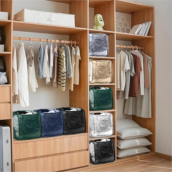 4 Pack Closet Storage Bins, Storage Containers for Closets, Fabric Closet Bins for StorageDecorative ,Collapsible Baskets for Organizing Clothes Toy Nursery (Beige)