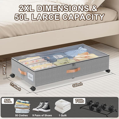 Under Bed Storage with Wheels, XXL 65L Under the bed storage Organizer Bins - Image 5