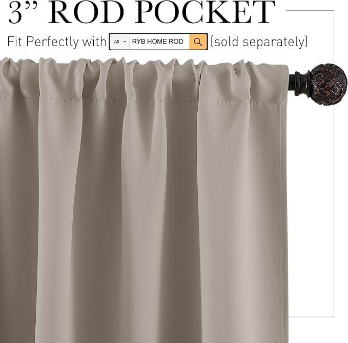 RYB HOME 45 inch Curtains for Kitchen Room Darkening Privacy Mini Curtain for - Image 2