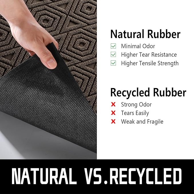 Yimobra Door Mat, Outdoor Indoor Entrance Welcome Mat, Heavy Entry Front Door Mat, Stain & Fade Resistant, Low Profile, Sturdy Rubber, Easy Clean Patio Floor Mat, Waterproof, 60 x 36,Brown