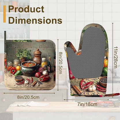 Herbs Spices Seasonings Oven Mitts and Pot Holders Set of 4, Heat Resistant Non - Image 2