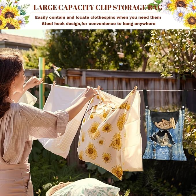 Cat Pin Bag with Hanging Rope, Laundry Hanging Bag, Fits Clothes Lines - Image 6