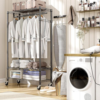 Heavy Duty Rolling Garment Rack 3 Tiers Adjustable Wire Shelving Clothes Rack - Image 7