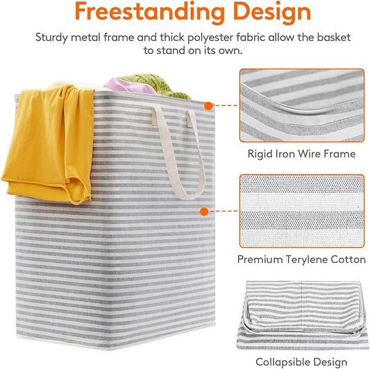 Lifewit 2 Pack Laundry Hamper Large Collapsible Laundry Basket, Freestanding Waterproof Cloth Hamper with Easy Carry Handles in Laundry Room Bedroom Bathroom Dorm for Adult, Grey&Blue, 2 x 100L