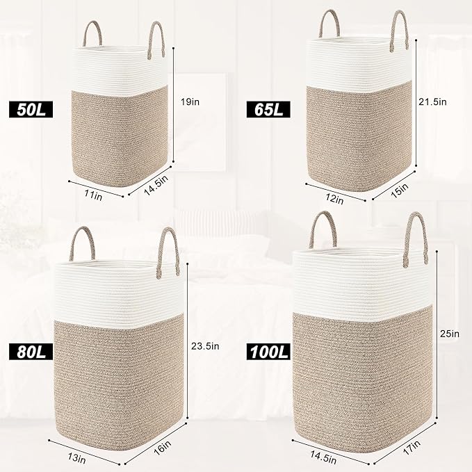 Woven Laundry Basket for Clothes, 100L Large Rectangle Laundry Hampers - Image 9