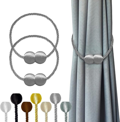 Hion Magnetic Curtain Tiebacks Grey 2pcs, Curtain Tiebacks Buckles Holdbacks by Hion