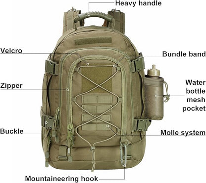 Large Tactical Backpack for Men Military Backpack with DIY System for Travel, Work,Camping,Hunting,Hiking,Sports (GREEN)