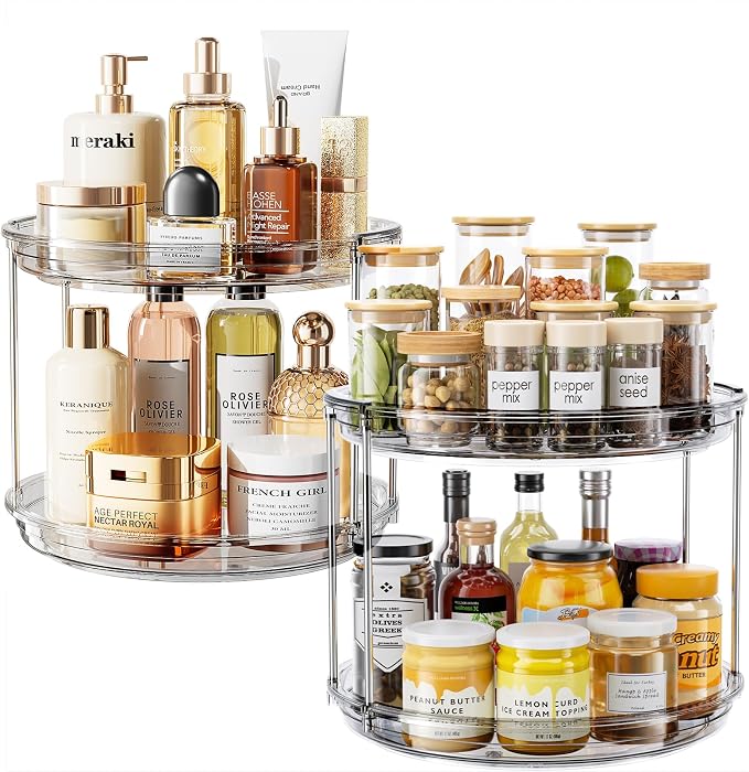 LAMU 2 Pack 2 Tier Lazy Susan Turntable Organizer 10.6'' Rotating Spice Rack by YourHome-OrganizationHelper