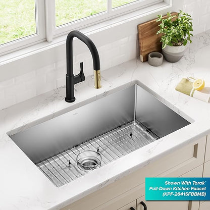 Kraus KHU100-32 Standart PRO 16 Gauge Undermount Single Bowl Stainless Steel Kitchen Sink, 32 Inch