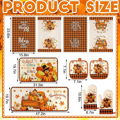 Fanfanwin 10 Pcs Fall Thanksgiving Turkey Kitchen Decor Set Kitchen Towels Pot - Image 3