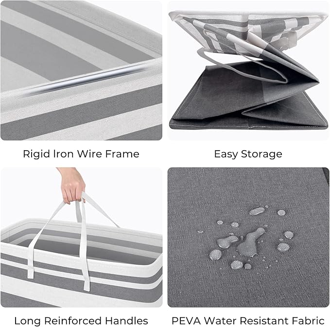 HomeHacks Laundry Basket,100L Each Waterproof, Freestanding Laundry Hamper, Collapsible Tall Clothes Hamper with Extended Handles for Clothes Toys in The Dorm and Family, 2-Pack Gradient Grey