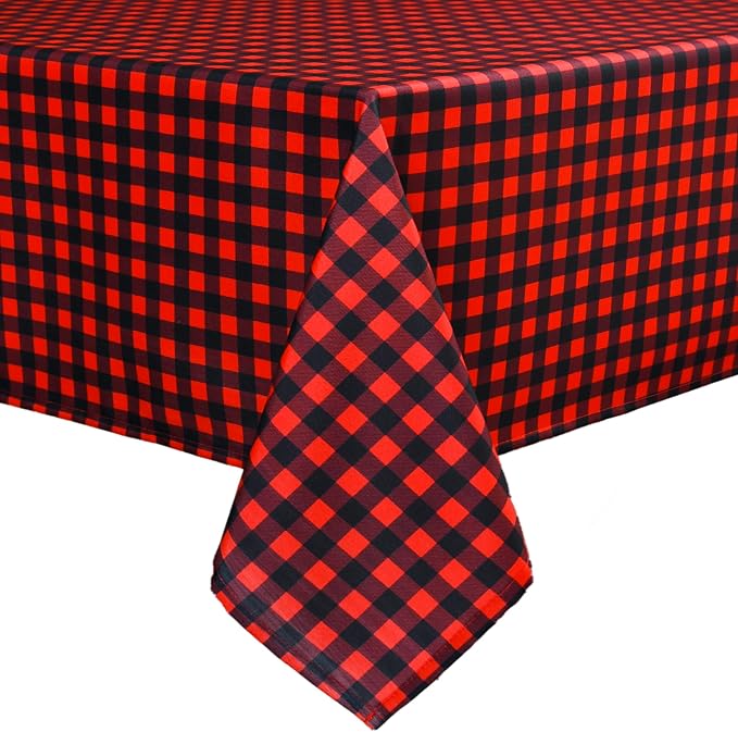 Red Waterproof Plaid Christmas Tablecloth Fabric by Essifunia