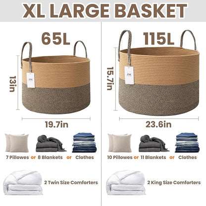 Woven Blanket Basket, 115L Large Rope Storage Bin - Image 2