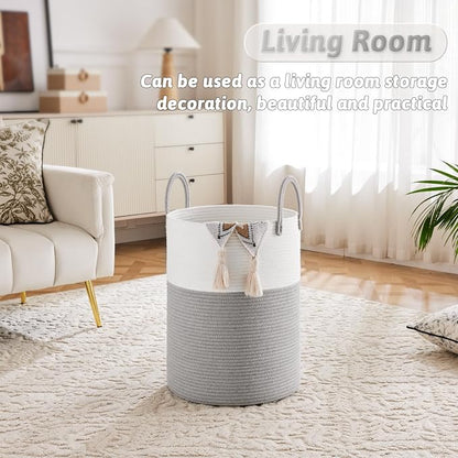 Laundry Basket, Woven Cotton Rope Laundry Hamper, 100L - Image 5