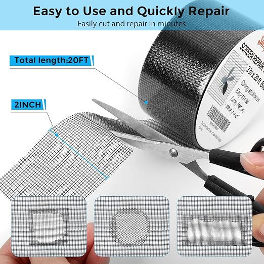 Black Window Screen Repair Tape, 2IN X 20FT Screen Repair Kit - Image 3