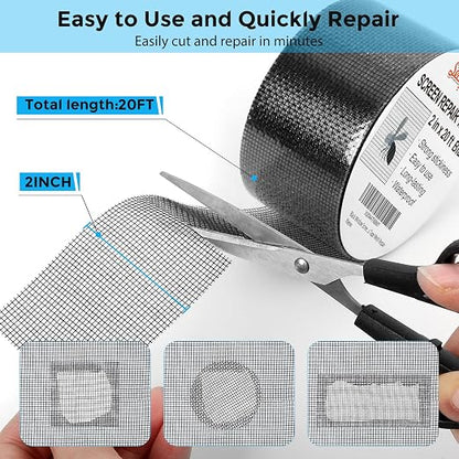 Black Window Screen Repair Tape, 2IN X 20FT Screen Repair Kit - Image 3