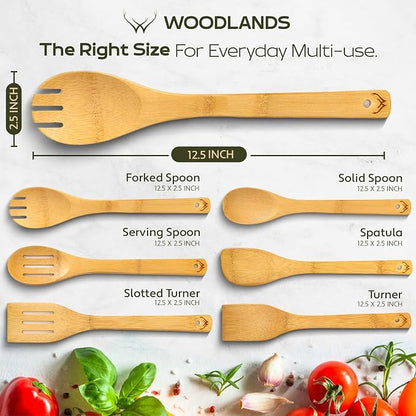 WOODLANDS USA Wooden Spoons for Cooking set of 6 – Premium Wooden Utensil set - Image 4
