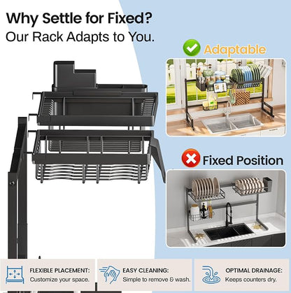 ADBIU Over The Sink Dish Drying Rack Snap-On Design 2 Tier Large Dish Rack - Image 3